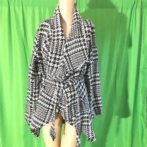Favlux Fashion Houndstooth Belted Cardigan NWOT